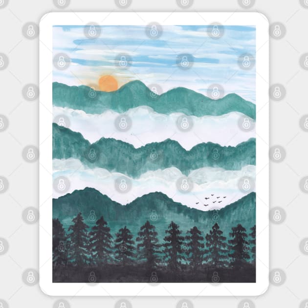 Cloudy Mountains - watercolor art Sticker by Watercoloristic